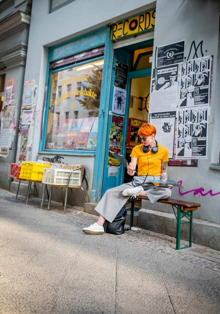 Girl in front of Recordstore