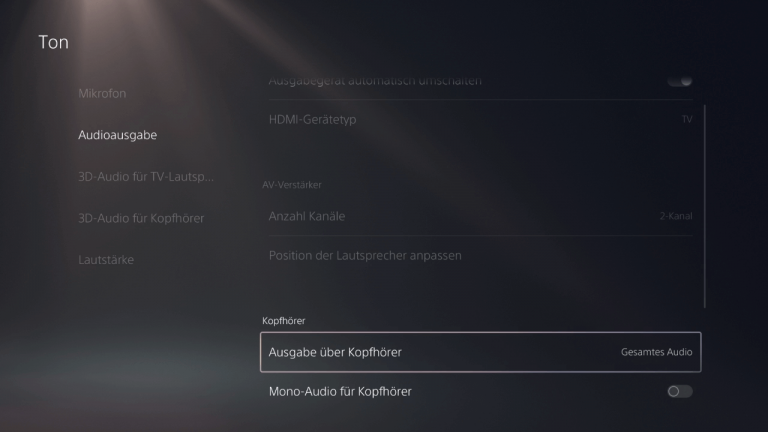 Audioausgabe  PS5