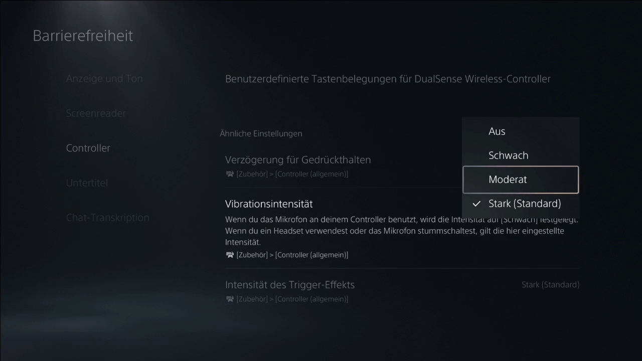 PS5 Vibrationsintensität